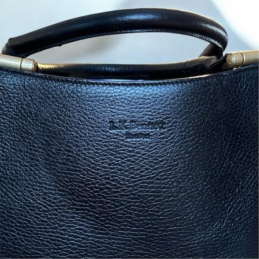L.K. Bennett London Tt Julia Black Leather Satchel Gold Hardware Crossbody Bag